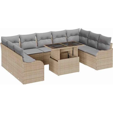 Maison Exclusive - Conjunto de sofá de jardín 10 pcs Beige Rattan