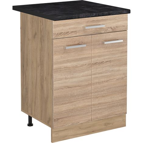 Mobiletto base cucina R-Line, Sonoma/Rovere dorato, 60 cm con cassetto piano di lavoro Antracite, Vicco (1/5)