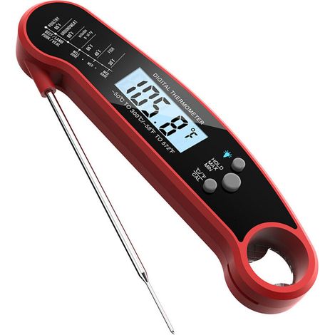 Thermomètre Numérique Instantané pour Viande - Étanche, Aimanté, Rétroéclairé, pour Barbecue, Grillade, Cuisine (Rouge) (1/4)