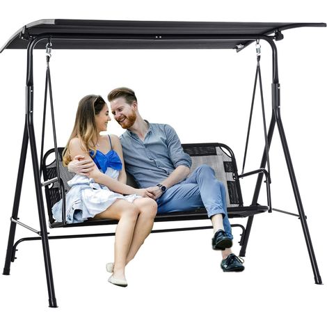 Dondolo da Giardino 3 Posti con Tettuccio Parasole Regolabile 172x110x155cm Nero (1/5)