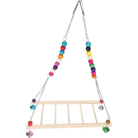 Balançoire en bois naturel pour poules, support en forme d'échelle, perles colorées à mâcher et à mordiller. (1/5)