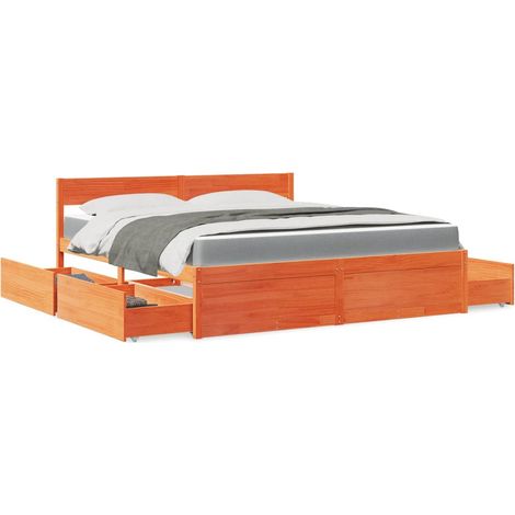 Bett mit Schubladen und Matratze Wachsbraun 180x200 Massivholz vidaXL