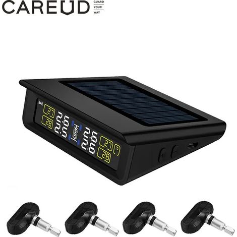 (Glod-T86-NFplus) Système de surveillance de la pression des pneus (TPMS) pour véhicules, alimenté par énergie solaire, écran LCD, 4 piles internes/externes remplaçables, mode PSI/BAR (1/5)