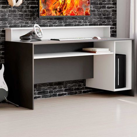 Bureau gaming Beri 140cm - blanc/noir