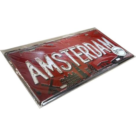 Plaque d'immatriculation vintage en métal - Motif horizon urbain rétro - Décoration murale pour maison, bar, pub, garage, grotte d'homme - Cadeau souvenir - 30 x 15 cm (1/2)