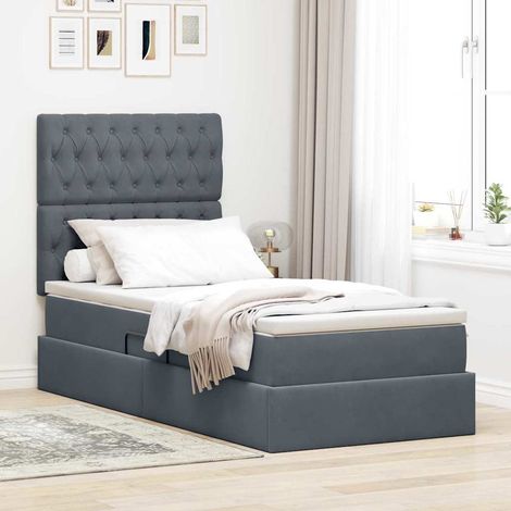 vidaXL LED-Speicherbett mit Matratze Dunkelgrau 100 x 200 cm Samt (1/5)