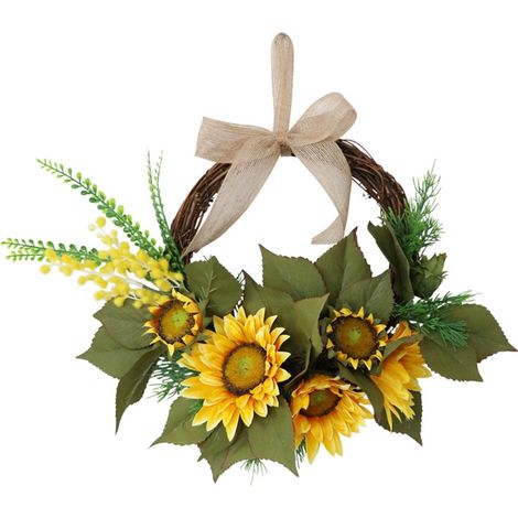 Couronne Artificielle Tournesol Acacia - 38 cm - Décoration Porte Extérieure Intérieure - Couronne Printemps Été - 1 Pièce (1/5)