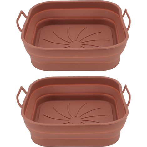 2 Pièces Panier Friteuse en Silicone Antiadhésif, Accessoire de Laveuse avec Poignée Marron (1/5)