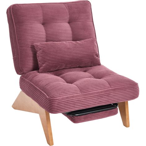Chaise longue reclinabile bordeaux in velluto a coste con poggiapiedi e cuscino lombare (1/5)
