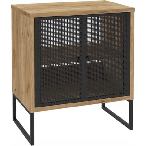 Mobiletto 80x70cm su gambe in metallo, pannello laminato nero, Fiora
