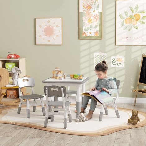 Ensemble 1 table et 4 chaises pour enfants à hauteur réglable. set de 5 pièces. gris