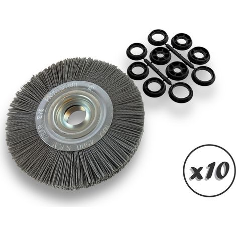 Lot de 10 brosses circulaires NYLON Abrasif Ø 200 mm Epaisseur 2 rangs Carbure silicium Grain 120 Alésage 32 mm + réducteur bague 25/22/20/16/12 mm Touret ponceuse Kibros 238202KR120x10 (1/5)