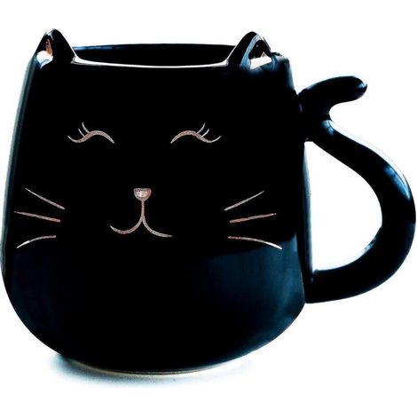 Keramikbecher in Katzenform, origineller und niedlicher Kaffee-/Teebecher, 500 ml, ideales Geburtstagsgeschenk (schwarz) - 2023 (1/5)