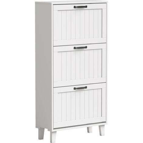 Scarpiera Salvaspazio 60x24x118 cm con 3 Cassetti Ribaltabili e Ripiani Regolabili in MDF Bianco (1/5)