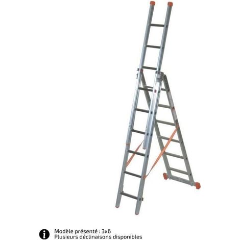 Facal – Échelle transformable aluminium 3 plans – Longueur 4 à 9 m – Charge maximale 150 kg – Stabilité renforcée – Barreaux antidérapants