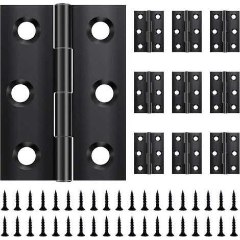 Packung mit 10 Klappbändern, 44 mm × 31 mm, Edelstahl, schwarz, kleine Scharniere, für Türen, Fenster und Schränke, inklusive 60 Schrauben (1/4)