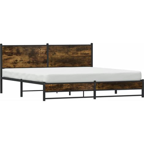Metal Bed Frame without Mattress Smoked Oak 183x213 cm vidaXL (1/4)