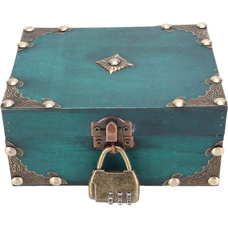 Wooden Treasure Box, Handmade Jewelry Storage Case with Reinforced Corners and Exquisite Combination Lock (1/5)