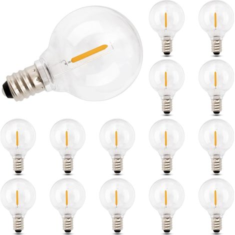 Lot de 15 Ampoules de Remplacement G40 E12 LED 1W, Ampoules Globe G40 LED Exterieur pour Guirlande Lumineuse Exterieure, Blanc Chaud 2200K, Étanche IP44, AC220-240V pour la Fête à la Maison (1/5)