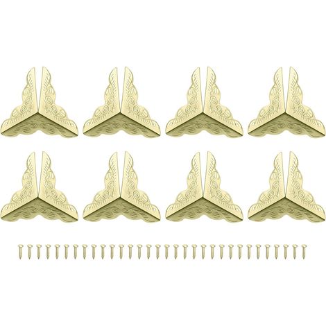 8Pcs Protège-Coins en Métal pour Boîtes 1"x1" - Coins Décoratifs avec Vis de Fixation pour Boîtes de Rangement, Armoires, Coffres en Bois, Couleur Dorée (1/5)