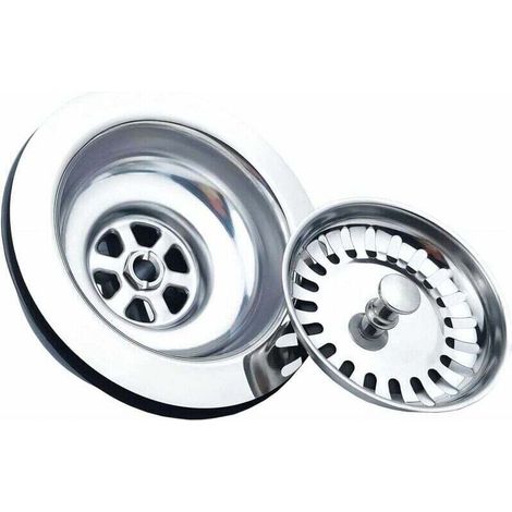 Bonde d’évier sans trop-plein avec panier en inox Ø 114 mm (1½ pouce), acier inoxydable et ABS, livré avec bonde et panier