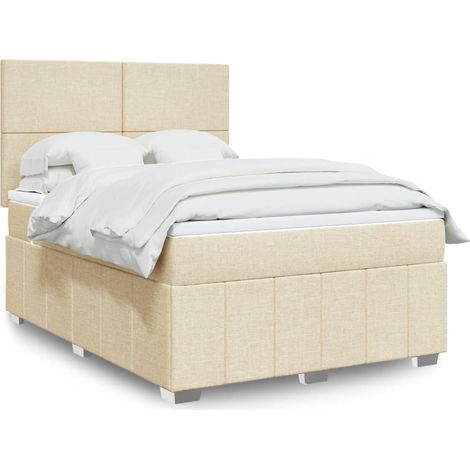 vidaXL Sommier à lattes de lit avec matelas Crème 140x190 cm Tissu (1/5)