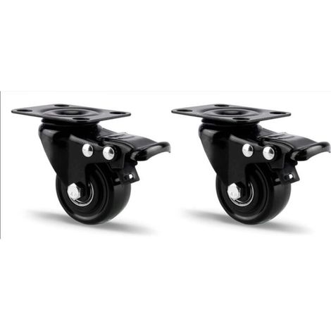 Set of 2 Swivel Casters, 50mm Casters with Brake, Furniture Wheels, Transport Casters up to 300 kg, Heavy Duty Industrial Caster Plates for Indoor and Outdoor Use - Black (1/4)