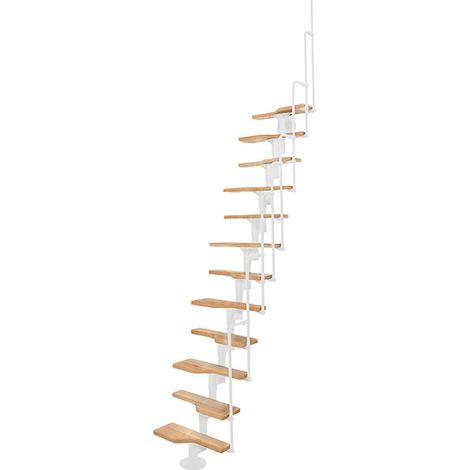 Escalier droit 11 marches - Hauteur à franchir 2.06 à 2.71m - Blanc et hêtre - TWISTER60-I-BH-11