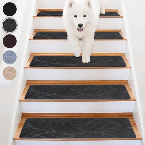 Lot de 15 tapis d'escalier antidérapants, tapis d'intérieur auto-adhésifs, découpables et réutilisables pour protéger les animaux domestiques, les personnes âgées et les enfants (gris foncé, 76 x 20 c (1/5)