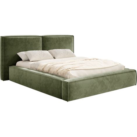 Selsey Tilves – Polsterbett 200x200 mit Bettkasten, Lattenrost, Velours, olivgrün