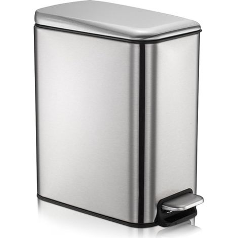 Poubelle de salle de bain, 5 L, en acier inoxydable, avec seau, pédale et couvercle amovible, poubelle à fermeture souple pour la maison et le bureau, argent (1/5)