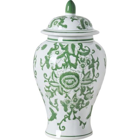 Flower Vase with Lid White and Green Lidded Ginger Jar Porcelain Decorative Table Accessory Antique Vintage MONDRAGON