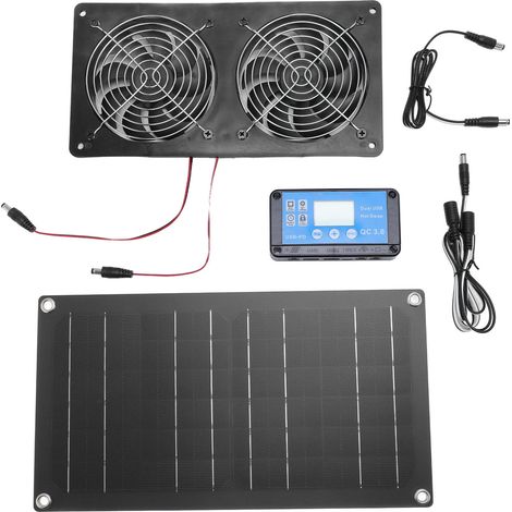 Ortviai Ventilateur d’Extraction Solaire 20 W – Double Ventilateur de 15 cm avec Contrôleur Temporisé