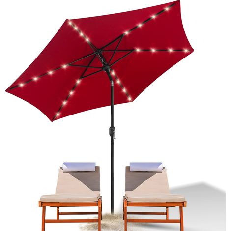 Ø270cm Alu Parasol avec LED et housse de protection Parasols ampli avec manivelle Parasols de balcon UV30+ Parasols de jardin pour patio Balcon, rouge (1/5)