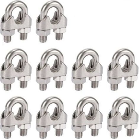 Lot de 10 serre-câbles en acier inoxydable 304 de 5mm, avec clips duplex pour corde à linge, auvent et fixation (1/5)