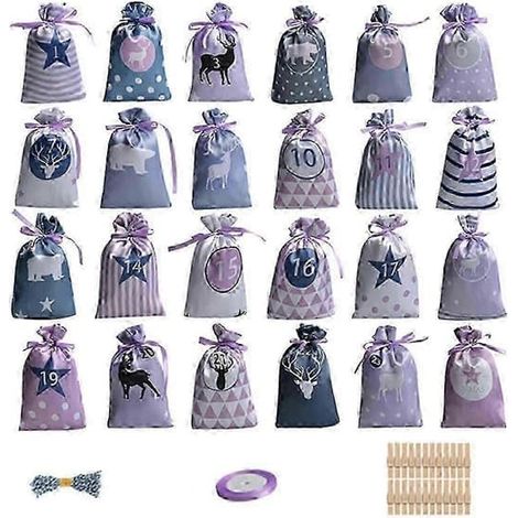 24 sacs calendrier de l'Avent de Noël, sacs cadeaux en tissu réutilisables avec calendrier de l'Avent et Dr. (1/5)