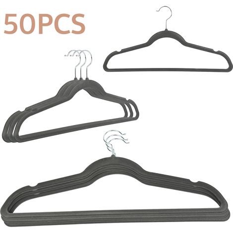 Lot de 50 Cintres à vêtement - En Velours - Gris (1/4)
