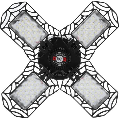 80W 96LED Lampe de Mine, Douille E27/E26, 4 Pales, Plafonnier Industriel Déformable pour Garage, Ventilateur, 85-265V (1/5)