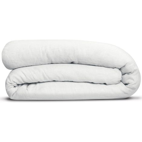 Housse de Couette en Lin et Coton Blanc 220 x 240 cm avec Rabat Bouteille 40 cm - PANGIVO (1/3)