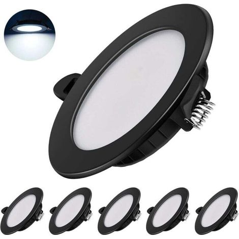 Spot encastrable LED ultra plat 230V - Lot de 6 spots encastrables 7W Spots de plafond énergétique Spots encastrables IP44 pour salle de bain cuisine salon (Noir,6000K) [Classe énergétique F] (1/5)
