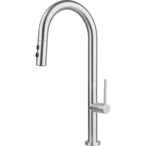 Küchenspüle mit Mischbatterie aus gebürstetem Edelstahl, herausziehbare Dusche mit zwei Sprühdüsen Deante OLFATO BQOF72M edelstahl gebürstet (1/5)