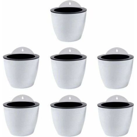 Jardinières Suspendues à Arrosage Automatique Lot de 7 Deco Mural Pot de Fleur Interieur, Exterieur Decoration Murale Fenêtre Blanc Plastique (1/4)
