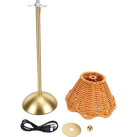 Tischleuchte aus böhmischem Rattan, wiederaufladbar mit 1200-mAh-Akku, 3 Helligkeitsstufen, kabellose LED-Beleuchtung, ideal für Nachttische, Restaurants, Hotels und Resorts. Farbe: Braun. (1/5)