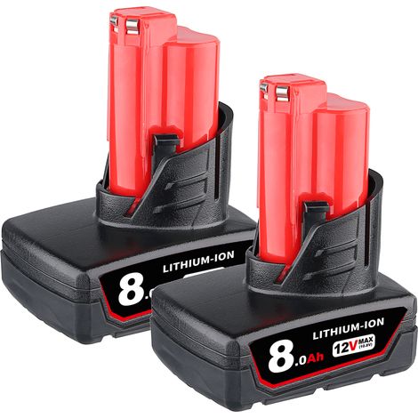 PDstation 2 Pack 12V 8.0Ah Remplacement pour Milwaukee M12 Batterie XC 48-11-2410 48-11-2420 M12B6 48-11-2411 48-11-2401 48-11-2402 Outils sans fil