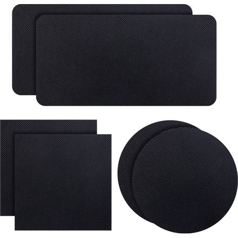 Kit de réparation pour trampoline 6 pièces avec patchs auto adhésifs rectangulaires carrés et ronds en tissu noir pour réparer les trous et déchirures (1/5)