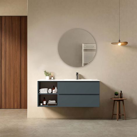 Mobile bagno sospeso 120 cm Blu Mare Lavabo a Destra in Ceramica Specchio Tondo - Fiji Paint Plus (1/4)
