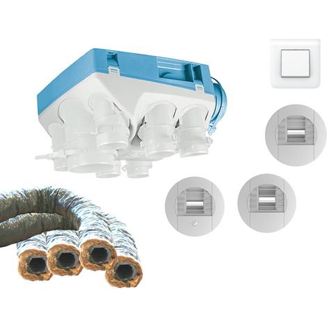 Unelvent – VMC simple flux hygroréglable avec bouton poussoir et gaines – Débit max 300m³/h – Pour cuisine et salle de bain – 604611KIT