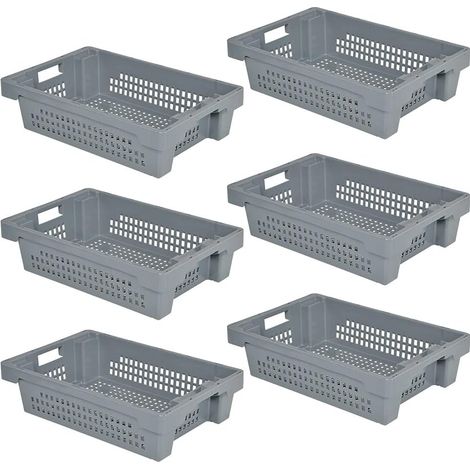 BRB 6 bacs empilables rotatifs, gris, fond et murs perforés, L x l x H : 600 x 400 x 150 mm