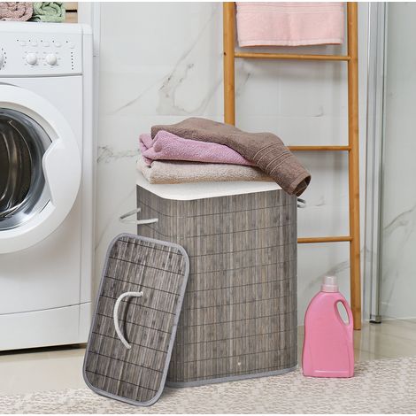 Bambus-Wäschekorb 43x32x61 cm grau mit Deckel für das Badezimmer – MEUBLIV (1/5)