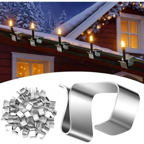 Pair Lot de 100 crochets galvanisés pour guirlandes lumineuses – Résistants aux intempéries – Installation facile sur gouttières – Dimensions 14 x 11 mm